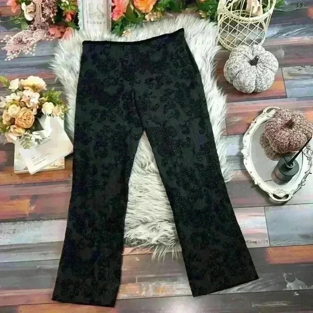 Elliot Lauren Pull On Velvet Whimsical Floral Design Bootcut Pants, 10
